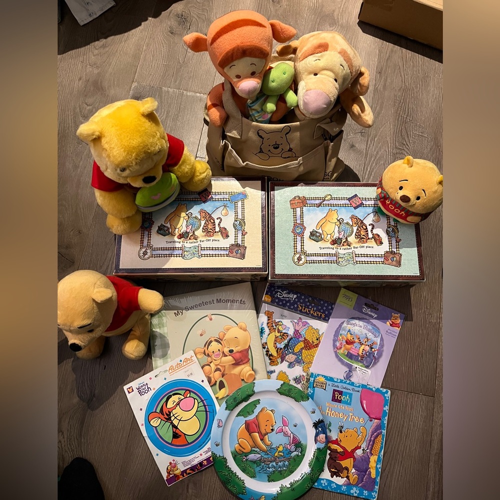 14 Winnie the Pooh items collection baby room Disney new to vintage A.A. Miller
